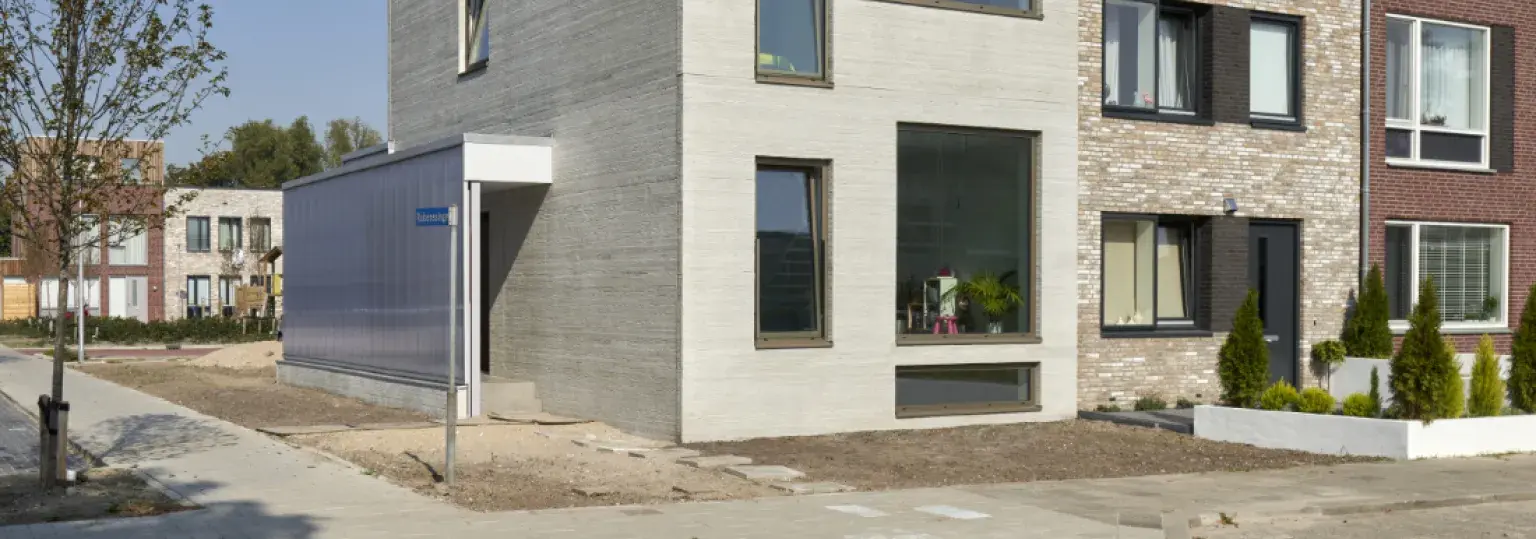 Vooraanzicht, verrassende betonnen woning