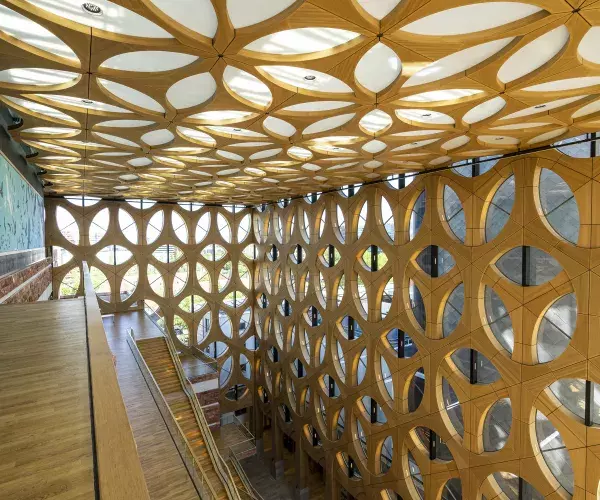 Naturalis complex gevormde betonnen gevelelementen